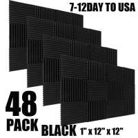 48 Pack Acoustic Wedge Studio Soundproofing Foam Wall Tiles 12" X 12" X 1" Inches